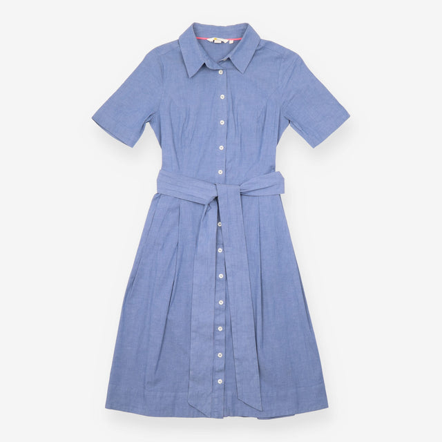 Dress Light Denim Cotton Blend Shirt Midi Tie Wais