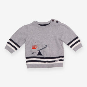 Light Knit Jumper Grey with Rhino and Bird 