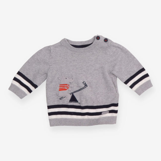 Light Knit Jumper Grey with Rhino and Bird 