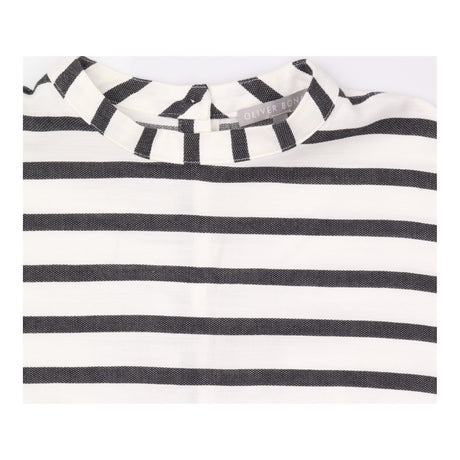 Top Cream Charcoal Striped High Neck Cap Sleeve Re