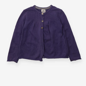Purple knit cardigan with zigzags