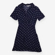 Midi Dress Navy Paisley Print Draped Neck Short Sl
