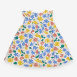 Woven dress White with Multi Coloured Leaves