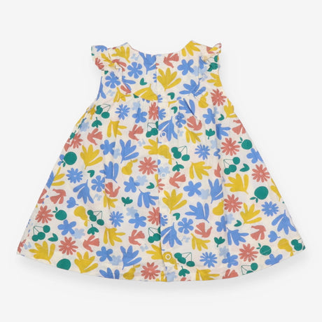 Woven dress White with Multi Coloured Leaves