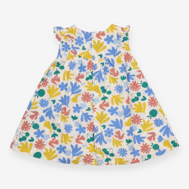 Woven dress White with Multi Coloured Leaves
