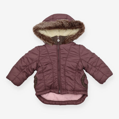 Purple Fleece Lined Coat Flower Zip