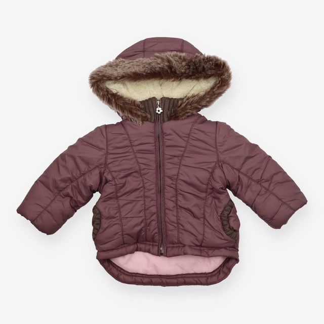 Purple Fleece Lined Coat Flower Zip