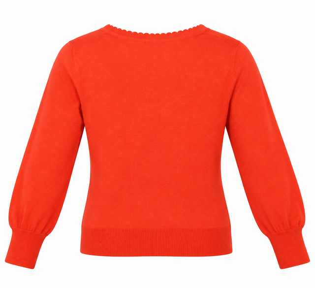 Cardigan Silk Cotton Blend Red Frill Trim V-Neck L