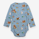 Bodysuit blue LS animals striped pocket