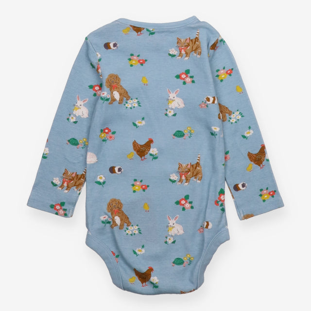 Bodysuit blue LS animals striped pocket