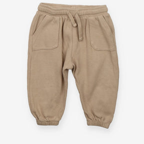 Beige woven trousers with drawstring