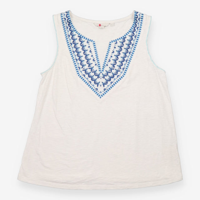 Top Sleeveless Embroidered V-Neck Cotton White Blu