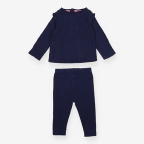 Outfit Navy Long Sleeved Top with Frill Shoulders 