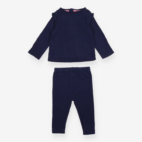 Outfit Navy Long Sleeved Top with Frill Shoulders 