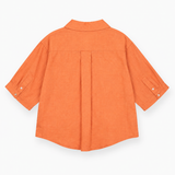 Blouse Coral Orange Linen Look Long Sleeve Patch P