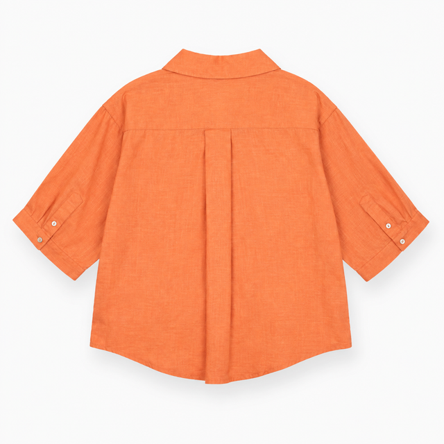 Blouse Coral Orange Linen Look Long Sleeve Patch P