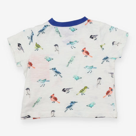 T-shirt white and blue collar birds 