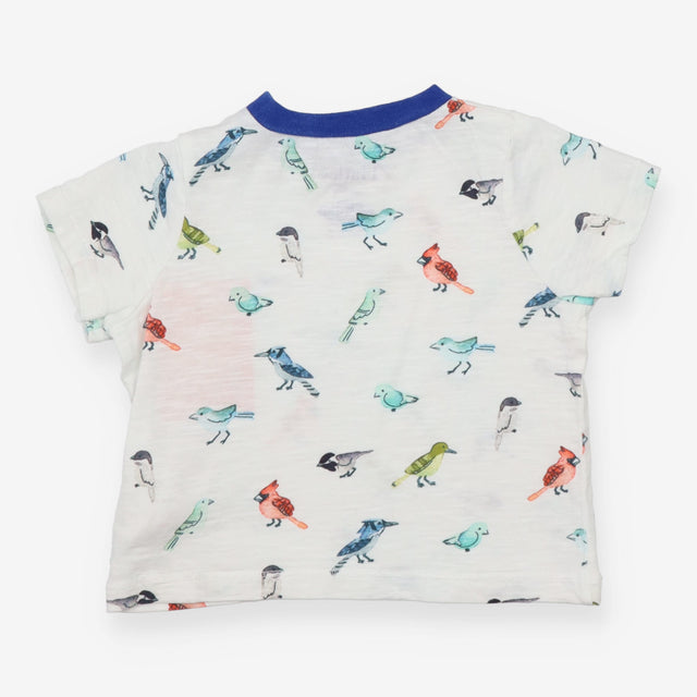 T-shirt white and blue collar birds 