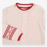 Sweater Knit White Red Aztec Sleeve