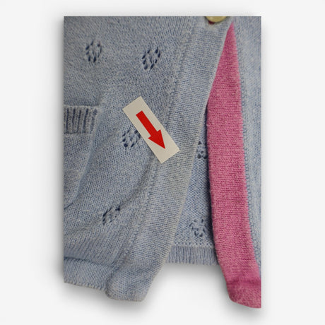 Cardigan blue pointelle pink edging
