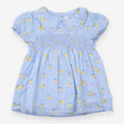 Dress Short Sleeve Collared Blue Lemon Appliques