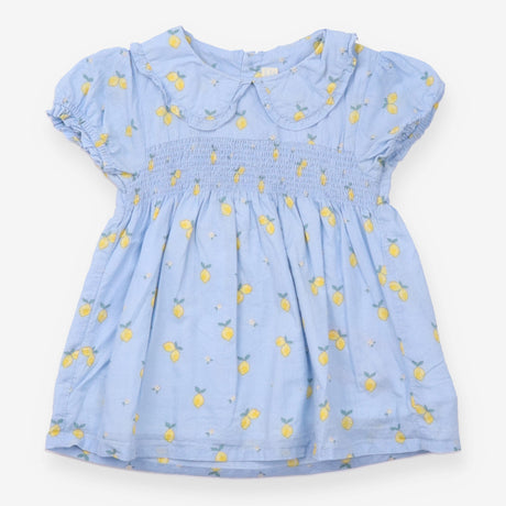 Dress Short Sleeve Collared Blue Lemon Appliques