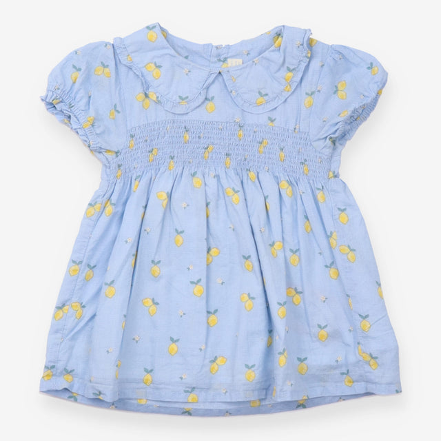Dress Short Sleeve Collared Blue Lemon Appliques