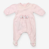 Sleepsuit pink embroidered flowers 3 flowers