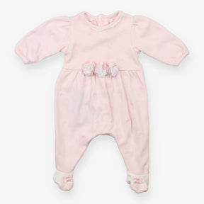 Sleepsuit pink embroidered flowers 3 flowers