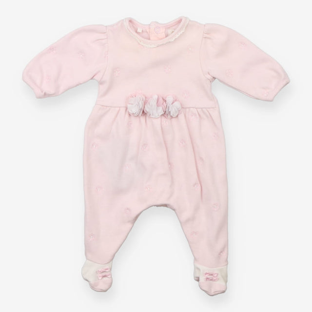 Sleepsuit pink embroidered flowers 3 flowers