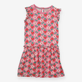 Dress Sleeveless Pink Strawberries and Flowers