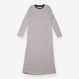 Maxi Dress Cream Navy Stripe Long Sleeve Cotton
