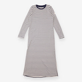 Maxi Dress Cream Navy Stripe Long Sleeve Cotton