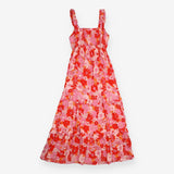 Pink Red Floral Tiered Maxi Dress Sleeveless