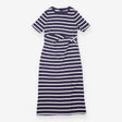 Jersey Dress Navy Cream Stripe Tie Waist