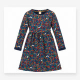Dress Navy Blue Organic Cotton Floral Woodland Lon