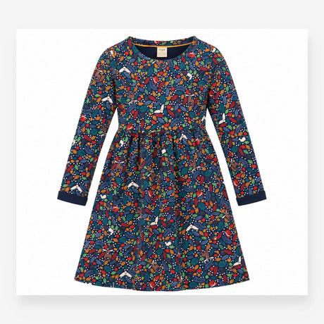 Dress Navy Blue Organic Cotton Floral Woodland Lon
