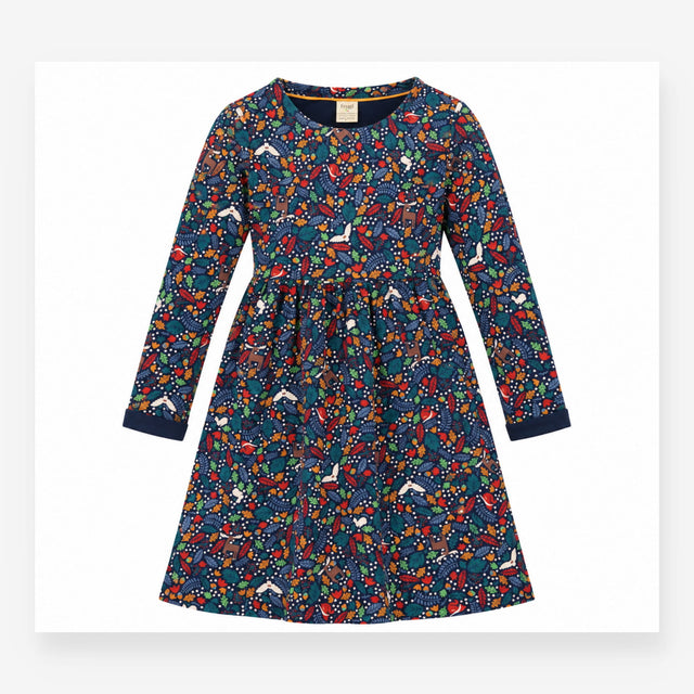 Dress Navy Blue Organic Cotton Floral Woodland Lon