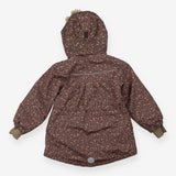 Puffer Coat with faux Fur and Purple Floral Patter