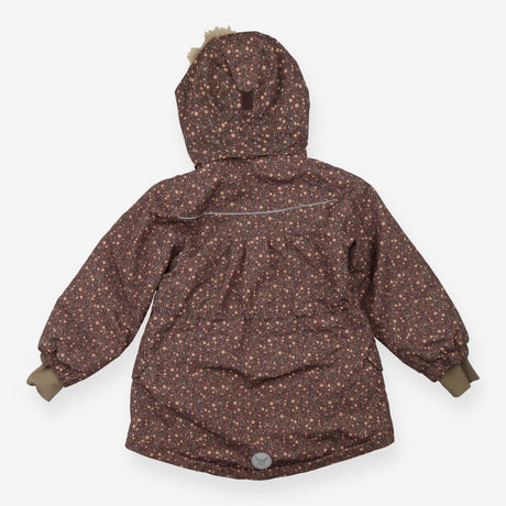 Puffer Coat with faux Fur and Purple Floral Patter