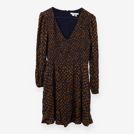 Navy and mustard floral smock long sleeve dress