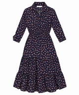 Midi Dress Red White Shamrock Print Ruffled Skirt