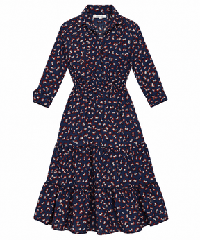 Midi Dress Red White Shamrock Print Ruffled Skirt