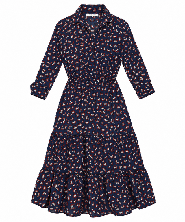 Midi Dress Red White Shamrock Print Ruffled Skirt