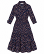 Midi Dress Red White Shamrock Print Ruffled Skirt