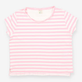 Organic Cotton Pink Stripe T‑Shirt – Open Neck