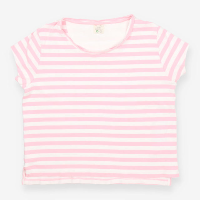 Organic Cotton Pink Stripe T‑Shirt – Open Neck