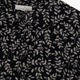 Black Leaf Print Cord Midi Dress Tie Waist Lined