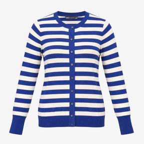 Blue and Cream Striped Crew Neck Cardigan