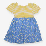 Dress jersey yellow and white striped blue daisy